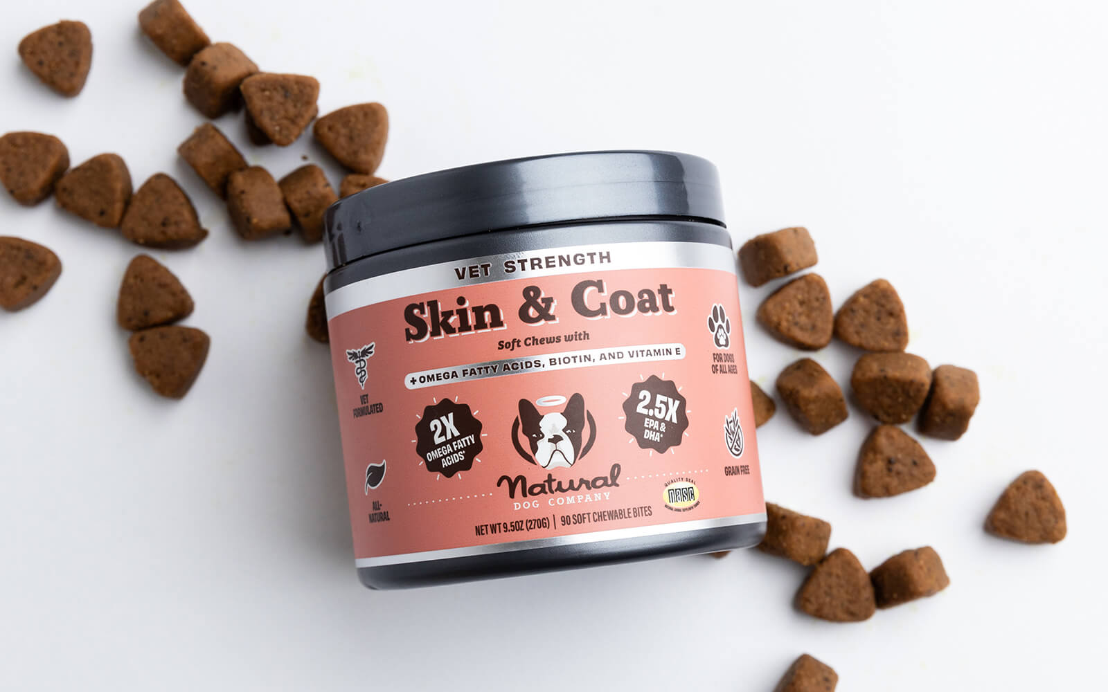 Dog enjoying Allergy & Itch Defense chews